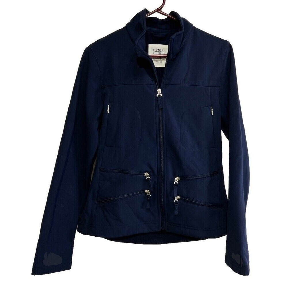 Michele Boyard Women’s Jacket 38 Navy Blue Full Zip Mock Neck Athletic Sweater